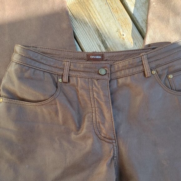 DANIER Brown Leather Pants Women's Size 4 Chocolate Brown - Picture 6 of 12